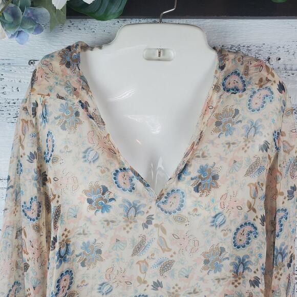 Xhilaration Floral Sheer Blouse Women Size Small Whimsical Cottagecore Vibes - Picture 2 of 10